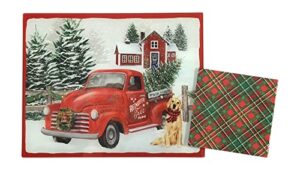 holiday christmas glass cutting board: old fashion farmhouse and country truck (welcome home)