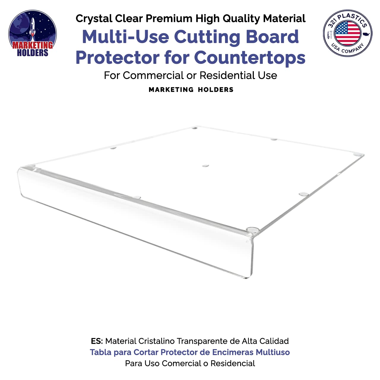 Clear Acrylic Cuttingboard with Lip and Rubber Anti Skid Feet 12" x 11" Charcuterie Board Restaurants Home or Commercial Kitchens by Marketing Holders