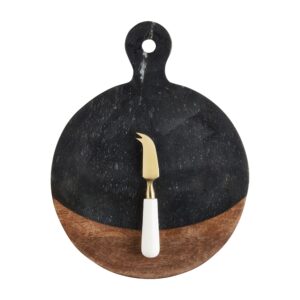 mud pie blk marble and wood board set, board 13 3/4" x 10 1/2" dia | utensil approx 5 1/2"