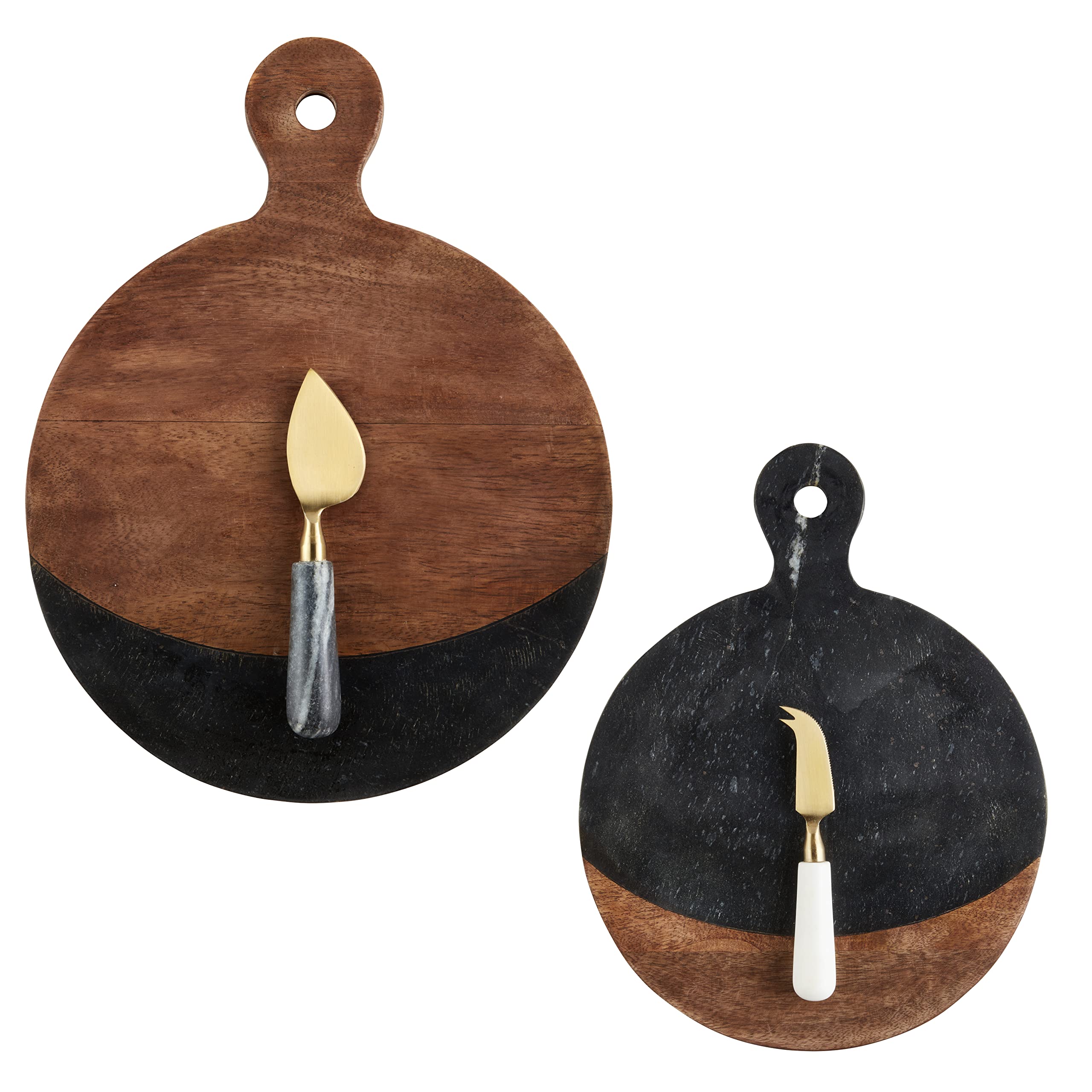 Mud Pie Blk Marble And Wood Board Set, Board 13 3/4" X 10 1/2" Dia | Utensil Approx 5 1/2"