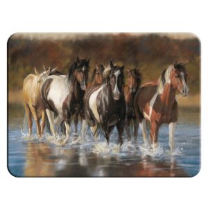 rivers edge products large 12in x 16in decorative tempered glass cutting board, hypoallergenic, non slip, textured surface chopping board for kitchen, cute horse equine design, rush hour horse