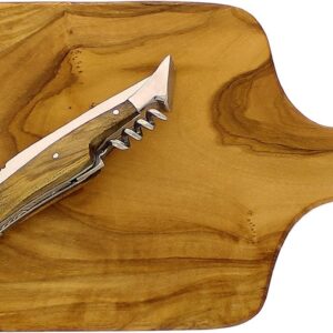 French Home Olive Wood 11-inch Cutting board with a Laguiole Pocket Knife with Cork Screw