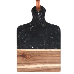 Stone & Clay Marble and Wood Cheese Board - 2-in-1 Charcuterie Cutting Board and Serving Tray - With Black Marble and Acacia Wood Chopping Surface - Perfect for Cheese, Vegetables, Fruit, and Meats