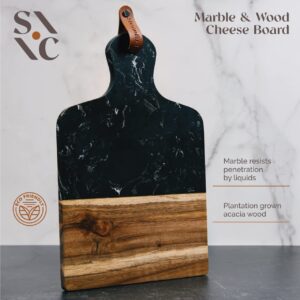 Stone & Clay Marble and Wood Cheese Board - 2-in-1 Charcuterie Cutting Board and Serving Tray - With Black Marble and Acacia Wood Chopping Surface - Perfect for Cheese, Vegetables, Fruit, and Meats