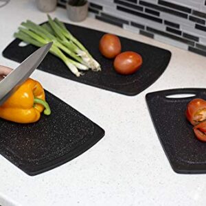 Home Basics, Black 3 Piece Double Sided Granite Look Non-Slip Plastic Cutting Board Set with Deep Juice Groove and Easy Grip Handle, 1 Pack