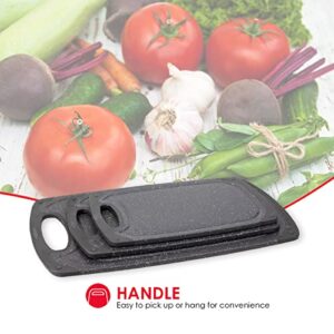 Home Basics, Black 3 Piece Double Sided Granite Look Non-Slip Plastic Cutting Board Set with Deep Juice Groove and Easy Grip Handle, 1 Pack
