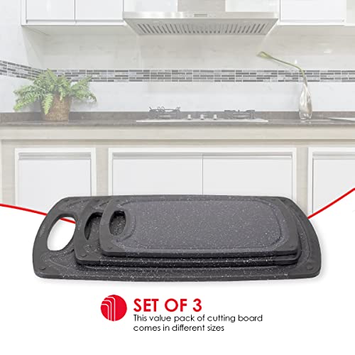 Home Basics, Black 3 Piece Double Sided Granite Look Non-Slip Plastic Cutting Board Set with Deep Juice Groove and Easy Grip Handle, 1 Pack