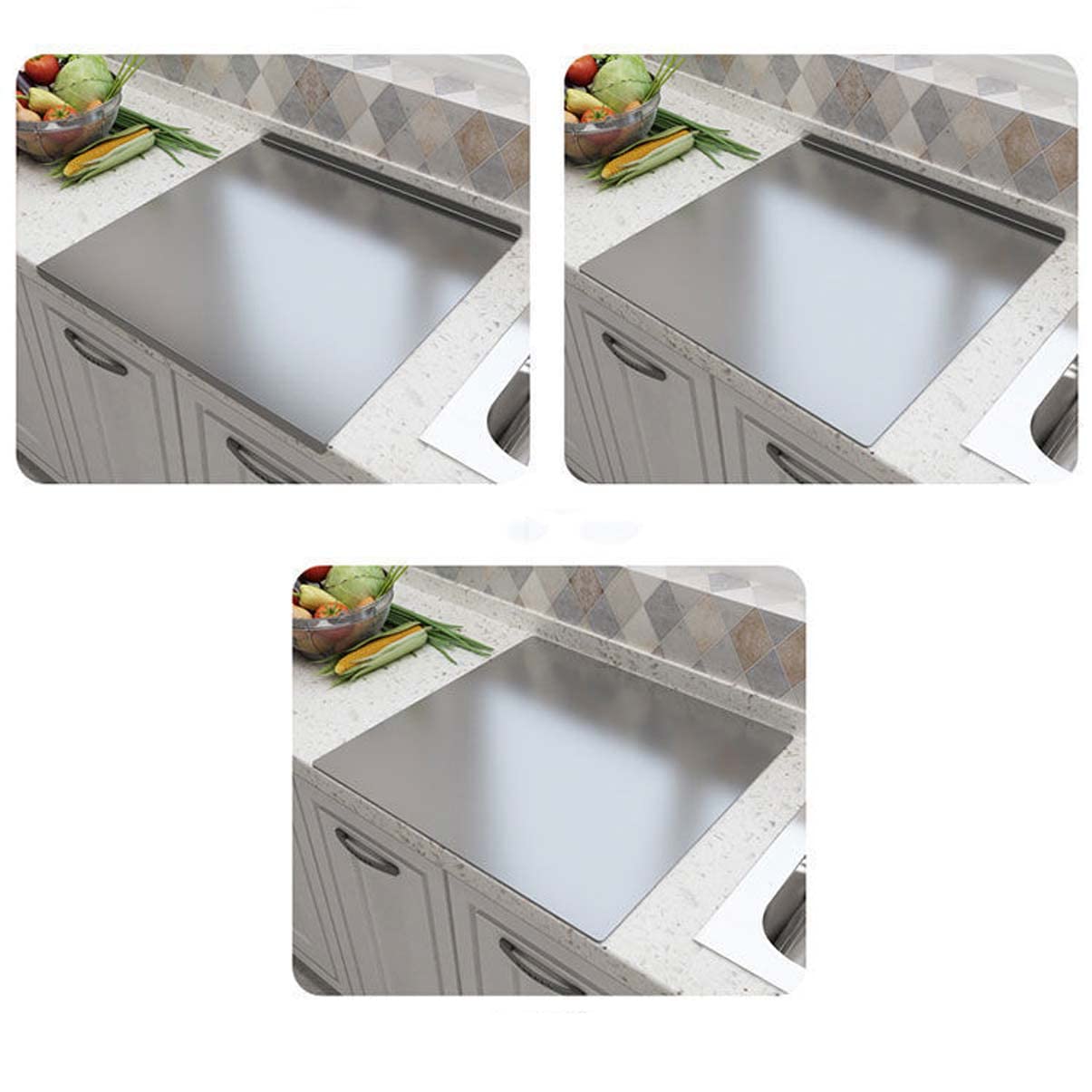 Heavy Cutting Board For Kitchen with Lip with Non Slip Stainless Steel Chopping Board Knife friendly 304 Cutting Boards For Meat Vegetables-Double fold (11.8 * 15.7in(30 * 40cm),Thick:1.5mm)