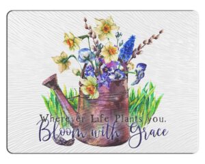 bleu reign cutting board bloom with grace floral flower motivational inspirational quote 11x15 inches textured glass
