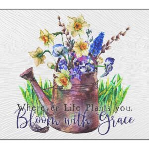 Bleu Reign Cutting Board Bloom With Grace Floral Flower Motivational Inspirational Quote 11x15 inches Textured Glass