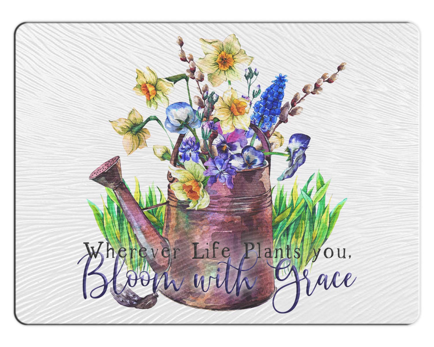 Bleu Reign Cutting Board Bloom With Grace Floral Flower Motivational Inspirational Quote 11x15 inches Textured Glass