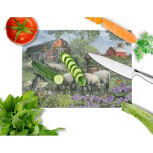 Caroline's Treasures PTW2026LCB Pleasant Valley Sheep Farm Glass Cutting Board Large Decorative Tempered Glass Kitchen Cutting and Serving Board Large Size Chopping Board