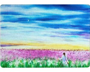 tempered glass cutting board watercolor painting young girl in lavender field tableware kitchen decorative cutting board with non-slip legs, serving board, large size, 15" x 11"
