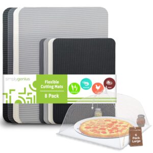 simply genius (bundle) - extra thick cutting boards for kitchen prep, non slip flexible cutting mat set, dishwasher safe & large and tall 17x17 pop-up mesh food covers tent umbrella for outdoors