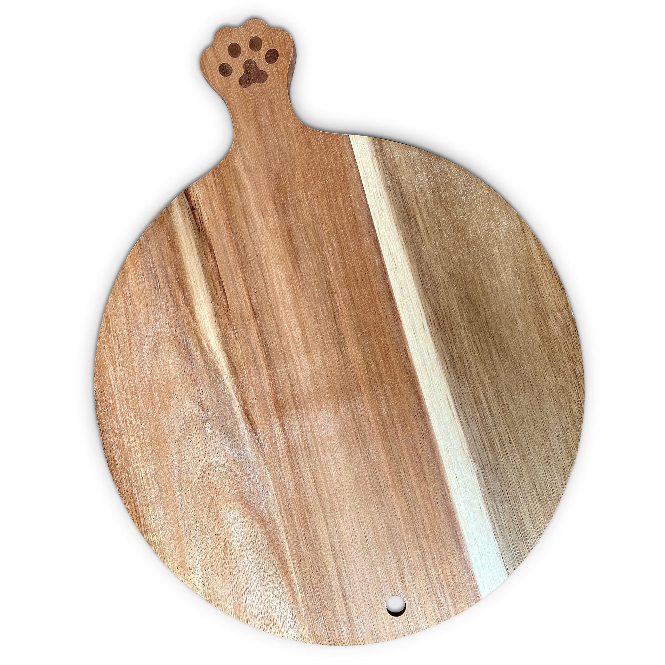 Cricket & Junebug Cat Paw Cheese Board 16 x 12 x 0.5 Inch Acacia Wood, Round Paw Print Charcuterie Board with Handle, Bread and Crackers Serving Platter/Tray