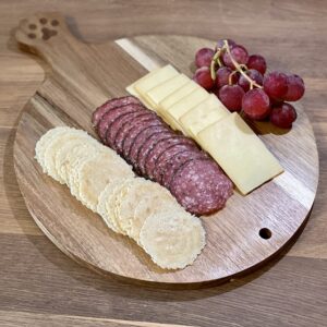 Cricket & Junebug Cat Paw Cheese Board 16 x 12 x 0.5 Inch Acacia Wood, Round Paw Print Charcuterie Board with Handle, Bread and Crackers Serving Platter/Tray