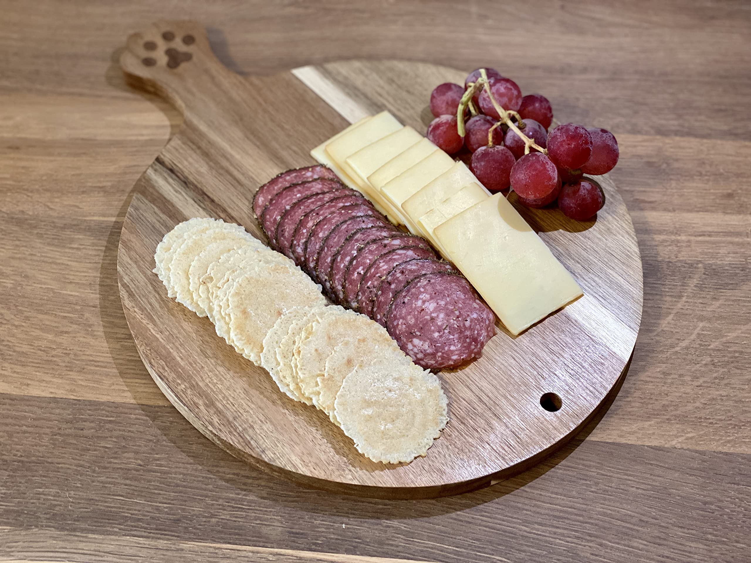 Cricket & Junebug Cat Paw Cheese Board 16 x 12 x 0.5 Inch Acacia Wood, Round Paw Print Charcuterie Board with Handle, Bread and Crackers Serving Platter/Tray