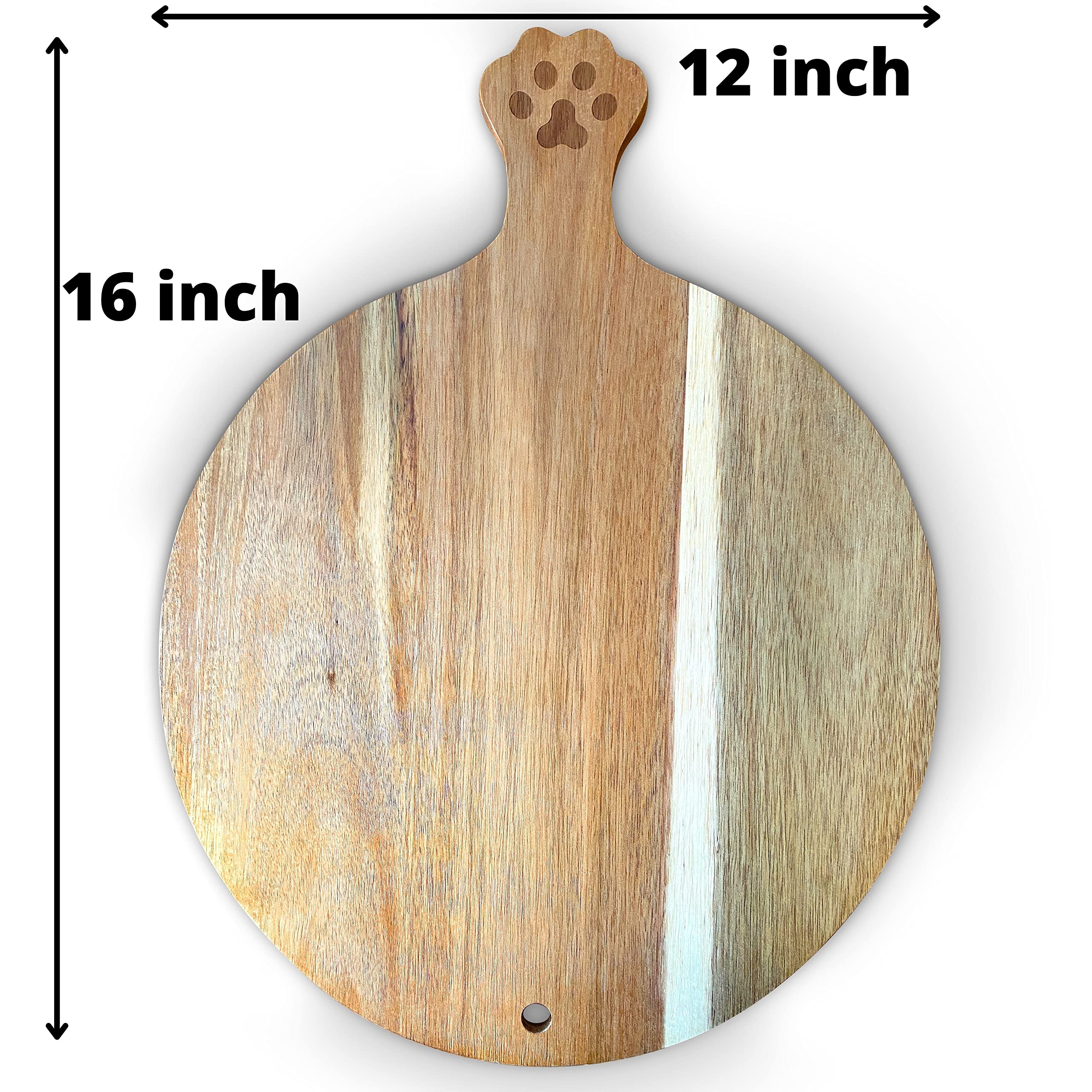 Cricket & Junebug Cat Paw Cheese Board 16 x 12 x 0.5 Inch Acacia Wood, Round Paw Print Charcuterie Board with Handle, Bread and Crackers Serving Platter/Tray