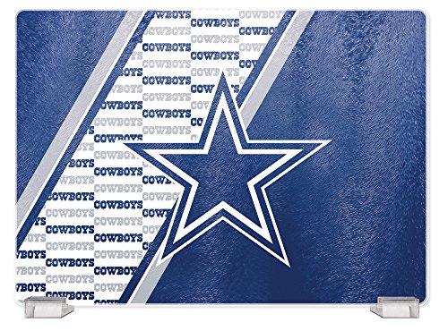 Duck House NFL Dallas Cowboys Tempered Glass Cutting Board with Display Stand, White ,10" X 14"