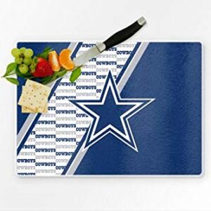 Duck House NFL Dallas Cowboys Tempered Glass Cutting Board with Display Stand, White ,10" X 14"