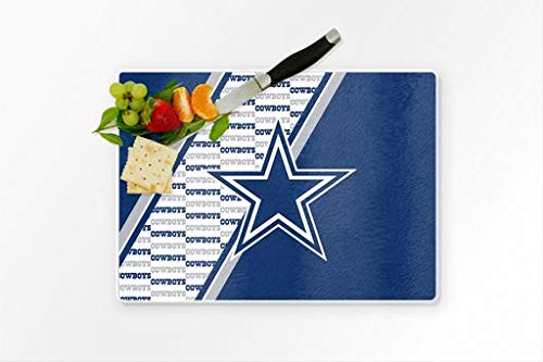 Duck House NFL Dallas Cowboys Tempered Glass Cutting Board with Display Stand, White ,10" X 14"