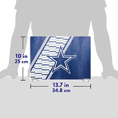 Duck House NFL Dallas Cowboys Tempered Glass Cutting Board with Display Stand, White ,10" X 14"