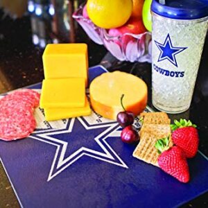 Duck House NFL Dallas Cowboys Tempered Glass Cutting Board with Display Stand, White ,10" X 14"