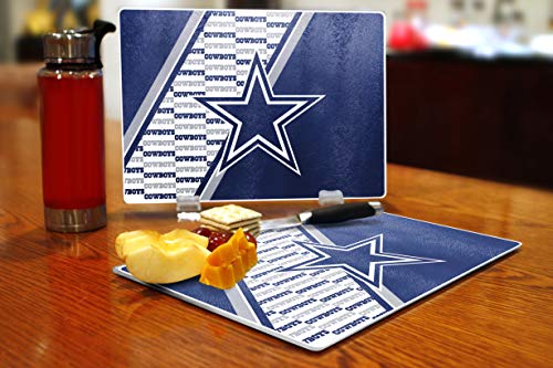 Duck House NFL Dallas Cowboys Tempered Glass Cutting Board with Display Stand, White ,10" X 14"