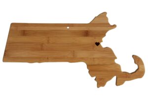 boston massachusetts state shaped bamboo wood cutting board engraved heart for new family home housewarming wedding moving gift charcuterie butter board