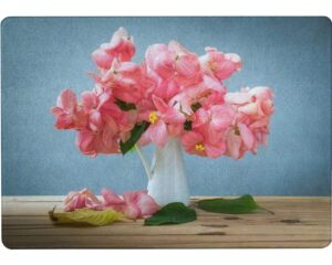 tempered glass cutting board still life with pink flowers on wooden table over grunge background tableware kitchen decorative cutting board with non-slip legs, serving board, large size, 15" x 11"