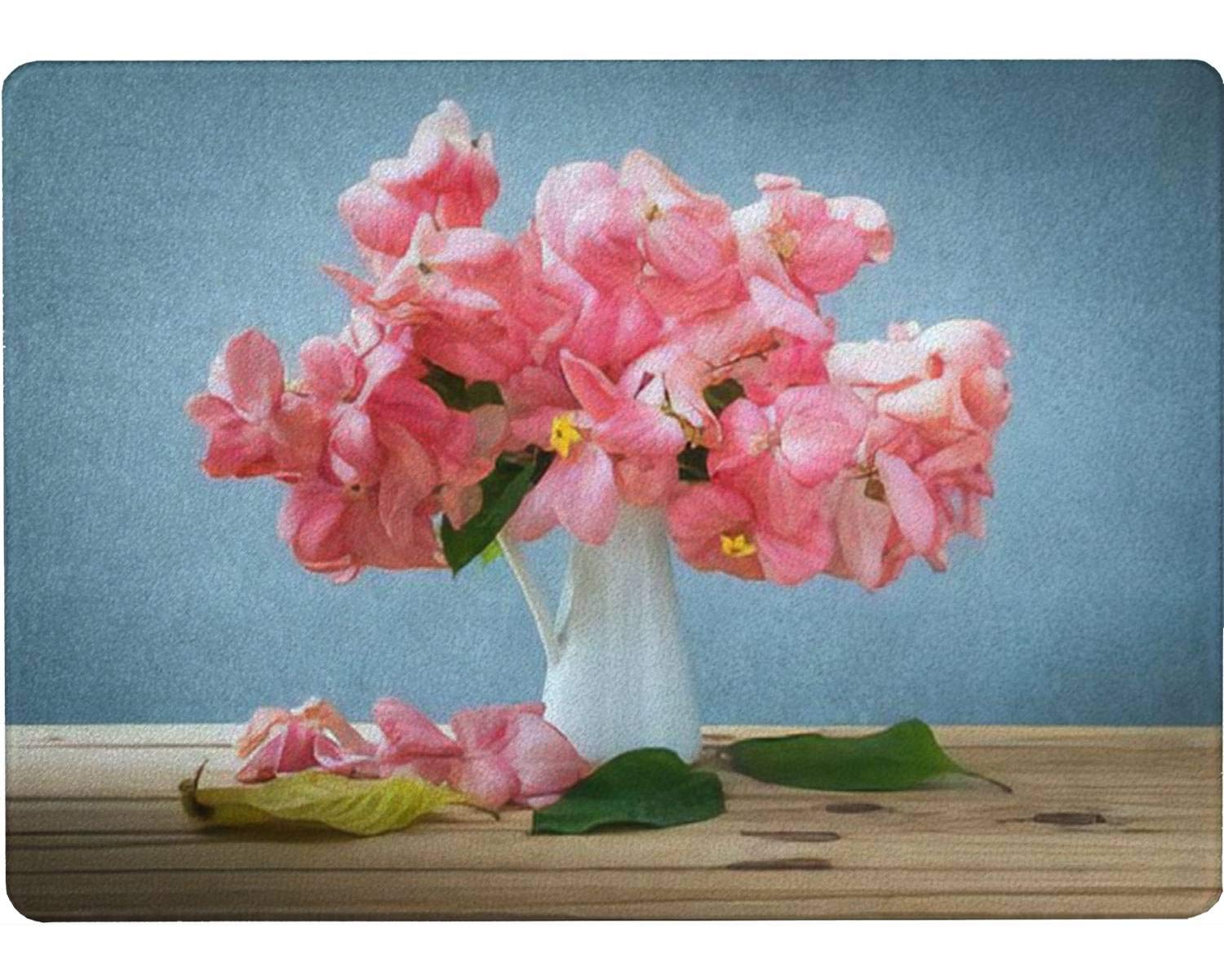 Tempered Glass Cutting Board Still life with pink flowers on wooden table over grunge background Tableware Kitchen Decorative Cutting Board with Non-slip Legs, Serving Board, Large Size, 15" x 11"