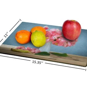 Tempered Glass Cutting Board Still life with pink flowers on wooden table over grunge background Tableware Kitchen Decorative Cutting Board with Non-slip Legs, Serving Board, Large Size, 15" x 11"