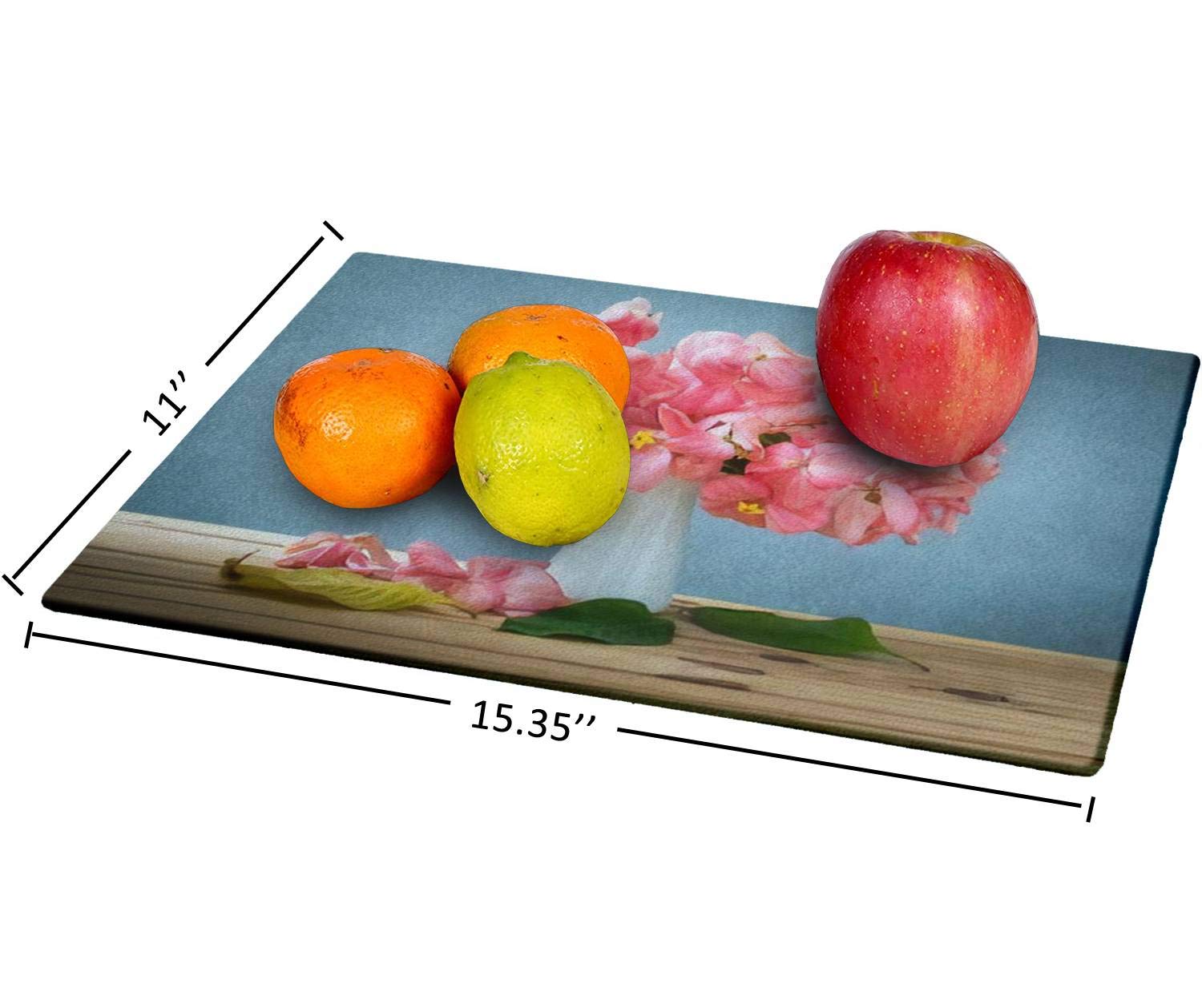 Tempered Glass Cutting Board Still life with pink flowers on wooden table over grunge background Tableware Kitchen Decorative Cutting Board with Non-slip Legs, Serving Board, Large Size, 15" x 11"