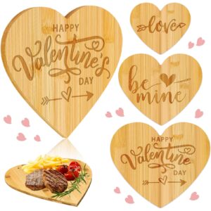 3 pcs valentine's day heart shaped cutting board wood bamboo serving board 13in 11in 8.3in charcuterie bread board cheese serving platter for valentine's day wedding anniversary birthday (romantic)
