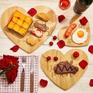 3 Pcs Valentine's Day Heart Shaped Cutting Board Wood Bamboo Serving Board 13in 11in 8.3in Charcuterie Bread Board Cheese Serving Platter for Valentine's Day Wedding Anniversary Birthday (Romantic)