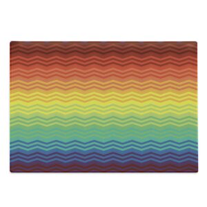ambesonne fiesta cutting board, mexican inspired colorful chevron zigzags 3 dimensional pattern tribal culture, decorative tempered glass cutting and serving board, large size, multicolor