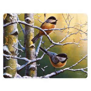 rivers edge products large 12in x 16in decorative tempered glass cutting board, hypoallergenic, non slip, textured surface chopping board for kitchen, cute birds for bird watcher, chickadee