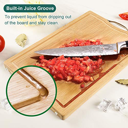 Organic Bamboo Cutting Board for Kitchen with Juice Groove,Upright Stand Chopping Board with Rotatable Base, Durable Thick Kitchen Butcher Block with Handle for Meat,Vegetables -15 x 10 x 0.87 inch