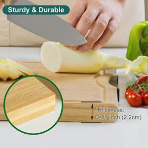 Organic Bamboo Cutting Board for Kitchen with Juice Groove,Upright Stand Chopping Board with Rotatable Base, Durable Thick Kitchen Butcher Block with Handle for Meat,Vegetables -15 x 10 x 0.87 inch