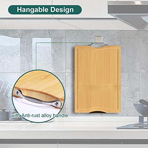 Organic Bamboo Cutting Board for Kitchen with Juice Groove,Upright Stand Chopping Board with Rotatable Base, Durable Thick Kitchen Butcher Block with Handle for Meat,Vegetables -15 x 10 x 0.87 inch