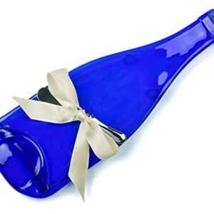 Blue Wine Bottle Cheese Tray with Cheese Spreader, Large Spoon Rest from Flat Bottle