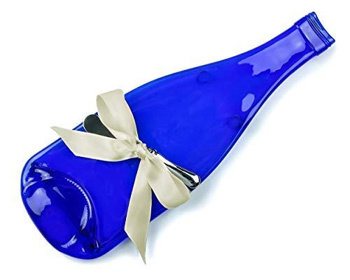 Blue Wine Bottle Cheese Tray with Cheese Spreader, Large Spoon Rest from Flat Bottle