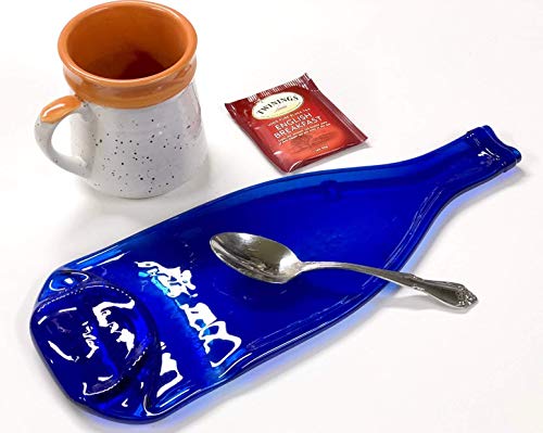 Blue Wine Bottle Cheese Tray with Cheese Spreader, Large Spoon Rest from Flat Bottle