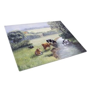 caroline's treasures bdba0350lcb cows drinking at the creek bank glass cutting board large decorative tempered glass kitchen cutting and serving board large size chopping board