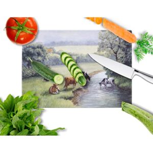 Caroline's Treasures BDBA0350LCB Cows Drinking at the Creek Bank Glass Cutting Board Large Decorative Tempered Glass Kitchen Cutting and Serving Board Large Size Chopping Board