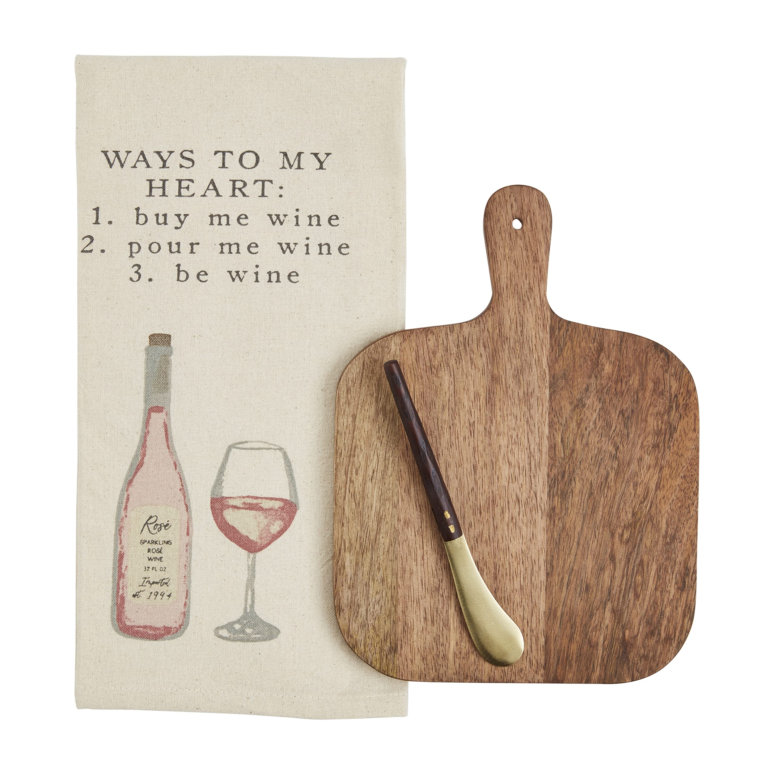 Mud Pie Wine Board and Towel Set, Ways, 7.5" x 10"