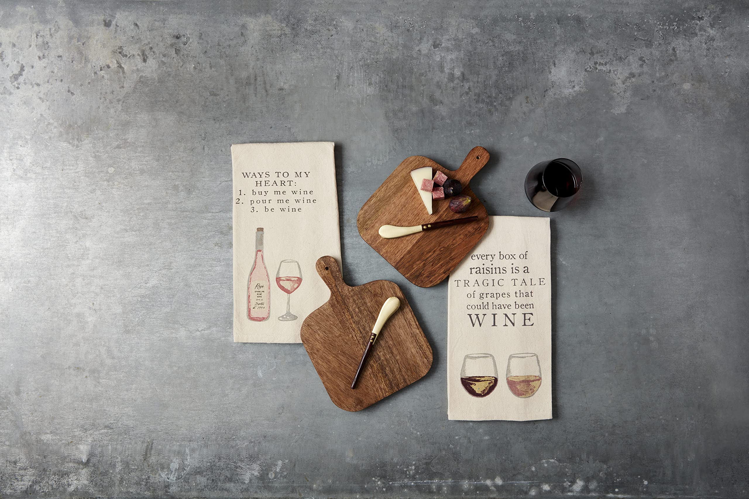 Mud Pie Wine Board and Towel Set, Ways, 7.5" x 10"