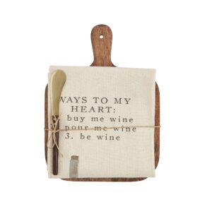 Mud Pie Wine Board and Towel Set, Ways, 7.5" x 10"