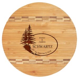 Personalized Round Cutting Board, Custom Engraved Monogram Block Inlay Cutting Board for Wedding, Gift for Mom, Housewarming, Anniversary (Large: 11 3/4'')