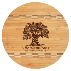 Personalized Round Cutting Board, Custom Engraved Monogram Block Inlay Cutting Board for Wedding, Gift for Mom, Housewarming, Anniversary (Large: 11 3/4'')